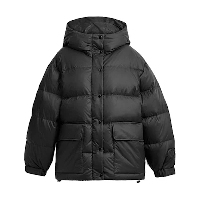 (Women) COACH Black Solid Color Hooded Casual Loose Long Sleeve Down Jacket CL699-BLK