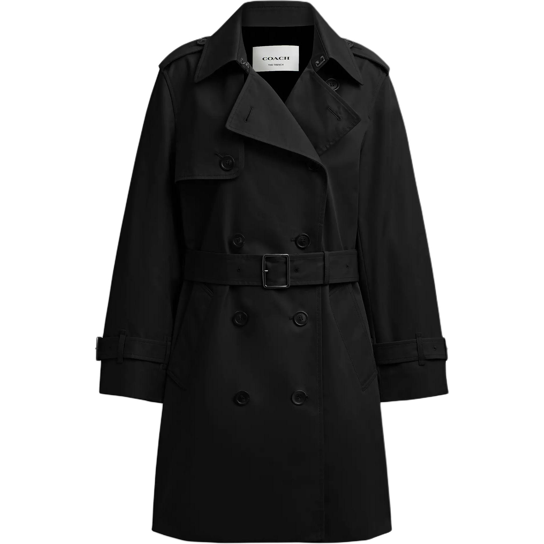 Order (W) COACH Abrigo Negro Sólido Doble Botonadura Manga Larga SS25. CAB99-BLK