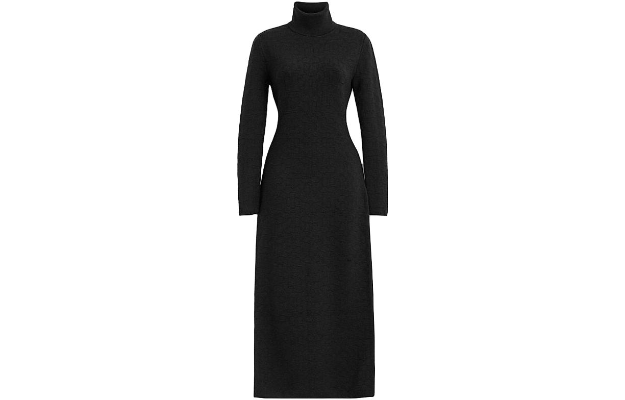 Order (W) COACH Gaun Lengan Panjang Turtleneck Rajut Solid Hitam CN706-BLK