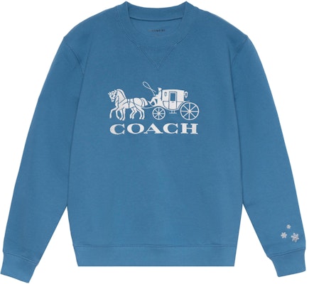 (W) COACH Sweater Biru Crewneck FW22 Desain Snowflake Carriage. CE448-BLU Order (W) COACH Sweater Biru Crewneck FW22 Desain Snowflake Carriage. CE448-BLU