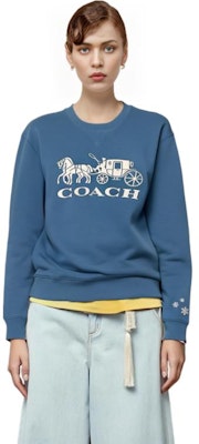 (W) COACH Sweater Biru Crewneck FW22 Desain Snowflake Carriage. CE448-BLU Sizing (W) COACH Sweater Biru Crewneck FW22 Desain Snowflake Carriage. CE448-BLU