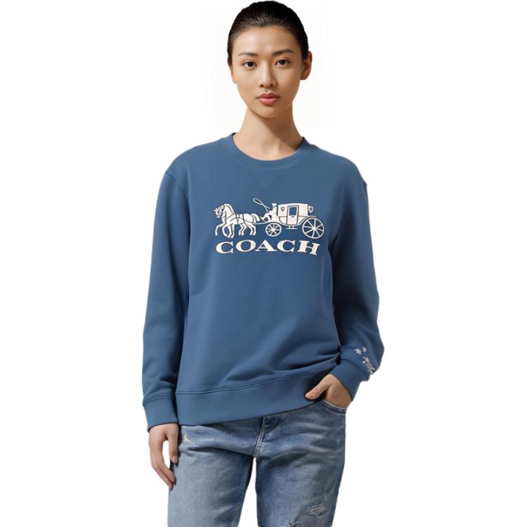 Cheap (W) COACH 藍色圓領毛衣 FW22 雪花馬車設計款 CE448-BLU