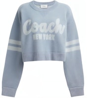 (Women) COACH Blue Letter Stripe Pattern Crewneck Crop Sweater Long Sleeve. CN488-BLU (Women) COACH Blue Letter Stripe Pattern Crewneck Crop Sweater Long Sleeve. CN488-BLU