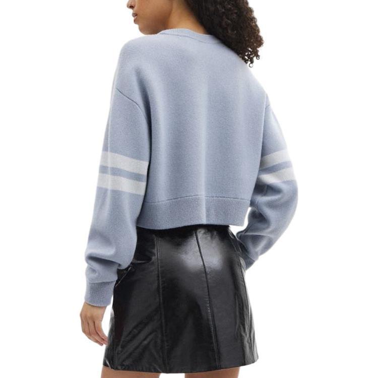 Shop (W) 코치 블루 레터 스트라이프 크롭 스웨터 긴팔. CN488-BLU