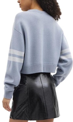 (W) 코치 블루 레터 스트라이프 크롭 스웨터 긴팔. CN488-BLU Shop (W) 코치 블루 레터 스트라이프 크롭 스웨터 긴팔. CN488-BLU