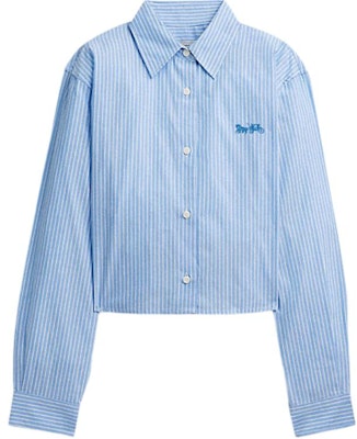 (Women) COACH Blue Striped Button-Up Cropped Long Sleeve Shirt CQ221-BL-MC Buy (Women) COACH Blue Striped Button-Up Cropped Long Sleeve Shirt CQ221-BL-MC