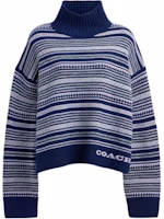 (Women) COACH Blue Turtleneck Striped Oversized Sweater. CV471-NAY (Women) COACH Blue Turtleneck Striped Oversized Sweater. CV471-NAY