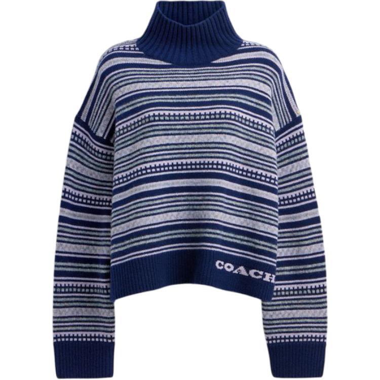 Order (Women) COACH  Blue Turtleneck Striped Oversized Sweater. CV471-NAY