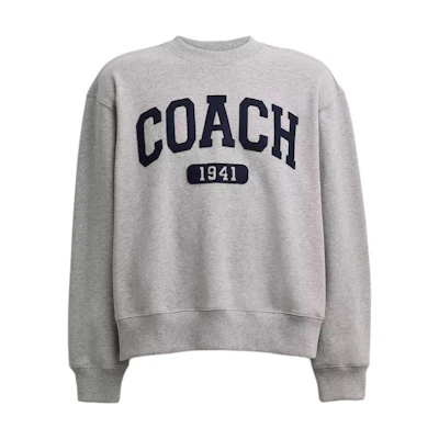 (Women) COACH Boyfriend Style Crewneck Letter Print Sweatshirt Light Grey CAH74-HGR