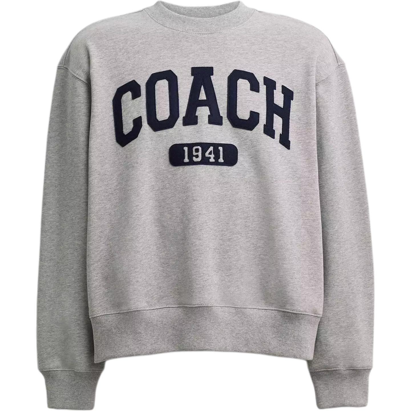 Order (Women) COACH  Boyfriend Style Crewneck Letter Print Sweatshirt Light Grey CAH74-HGR