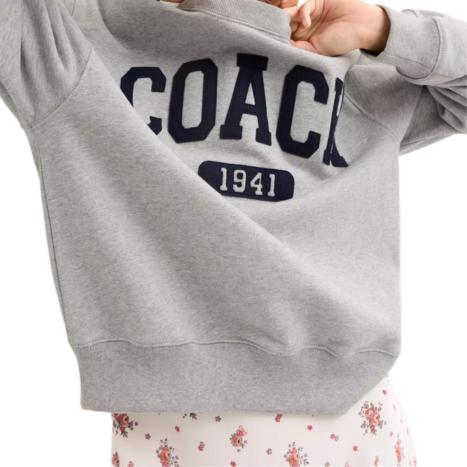 Purchase (Women) COACH  Boyfriend Style Crewneck Letter Print Sweatshirt Light Grey CAH74-HGR