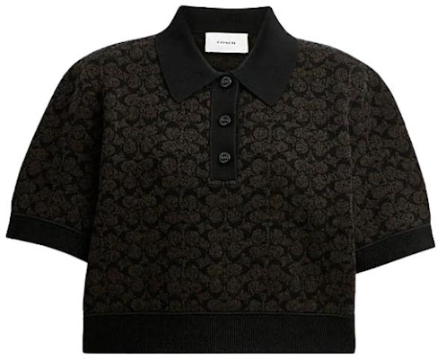 (W) コーチ ブラウン プリント ショートスリーブ ポロシャツ カジュアルウェア CN425-BRN Order (W) コーチ ブラウン プリント ショートスリーブ ポロシャツ カジュアルウェア CN425-BRN