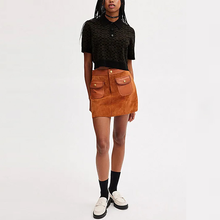 Lookbook (W) コーチ ブラウン プリント ショートスリーブ ポロシャツ カジュアルウェア CN425-BRN