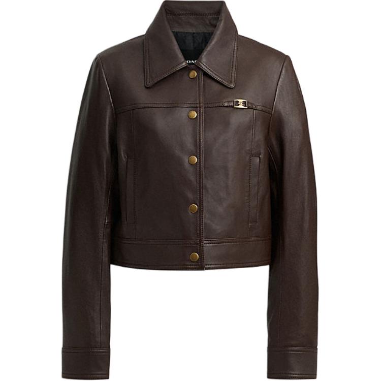 (Women) COACH  Brown Slim Fit Leather Jacket CM397-BRN