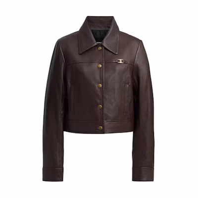 (Women) COACH Brown Slim Fit Leather Jacket CM397-BRN