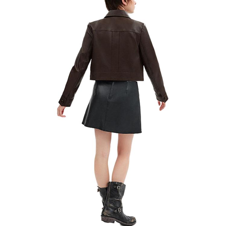 Shop (Women) COACH  Brown Slim Fit Leather Jacket CM397-BRN