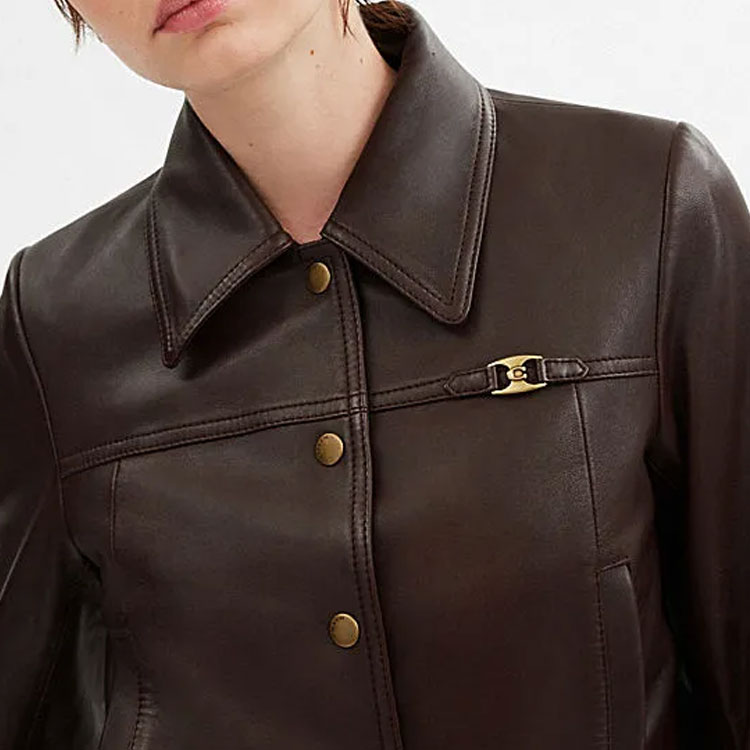 Details for (Women) COACH  Brown Slim Fit Leather Jacket CM397-BRN