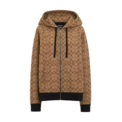 (Women) COACH Brown SS25 Printed Hoodie with Zipper. CAH55-E7V