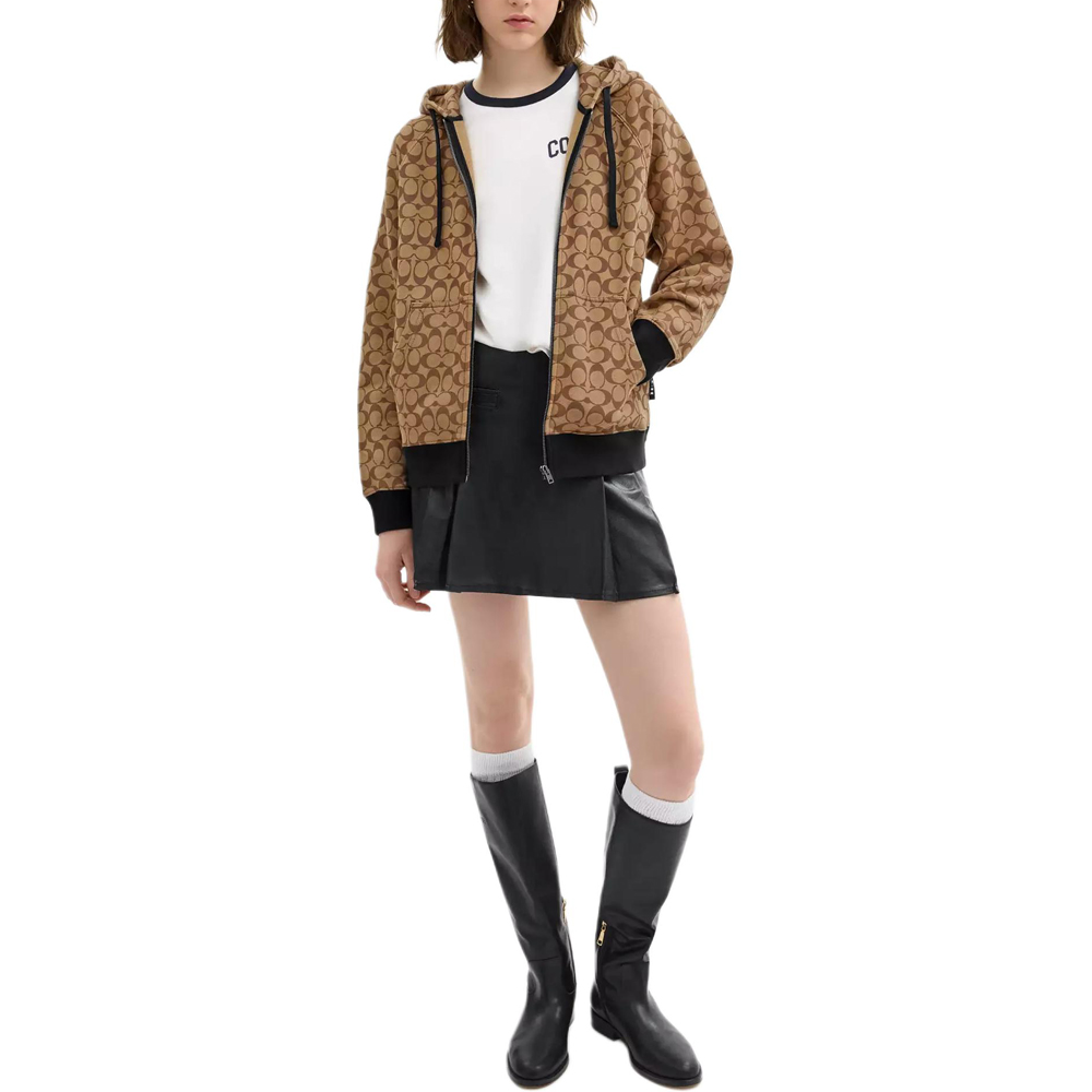 Lookbook (Women) COACH  Brown SS25 Printed Hoodie with Zipper. CAH55-E7V