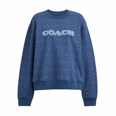 (Women) COACH Classic Crewneck Cotton Long-Sleeve Sweatshirt - Blue CZ190-NAY