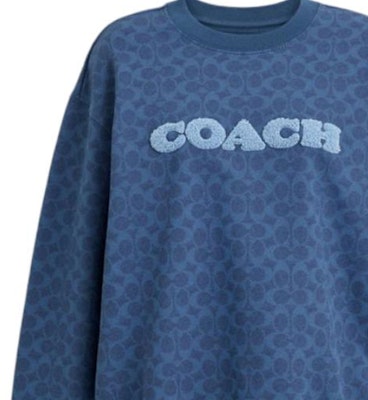 (Women) COACH Classic Crewneck Cotton Long-Sleeve Sweatshirt - Blue CZ190-NAY Details for (Women) COACH Classic Crewneck Cotton Long-Sleeve Sweatshirt - Blue CZ190-NAY