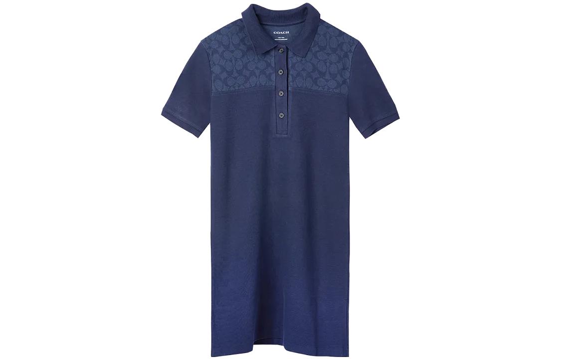(Women) COACH  Classic Logo Knit Polo Short Sleeve Dress Navy Blue. CL271-NYJ