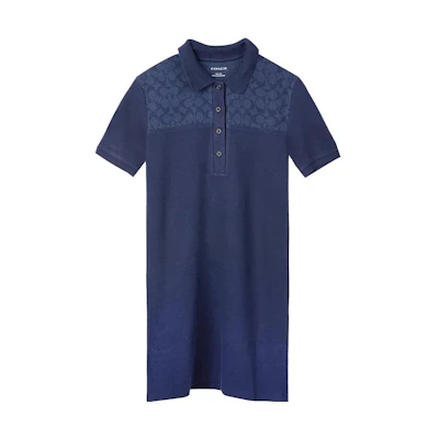 (Women) COACH Classic Logo Knit Polo Short Sleeve Dress Navy Blue. CL271-NYJ