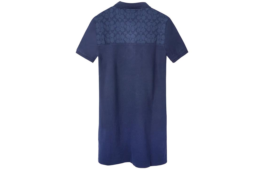 Lookbook (W) COACH Gaun Polo Lengan Pendek Logo Klasik Rajut Biru Navy. CL271-NYJ