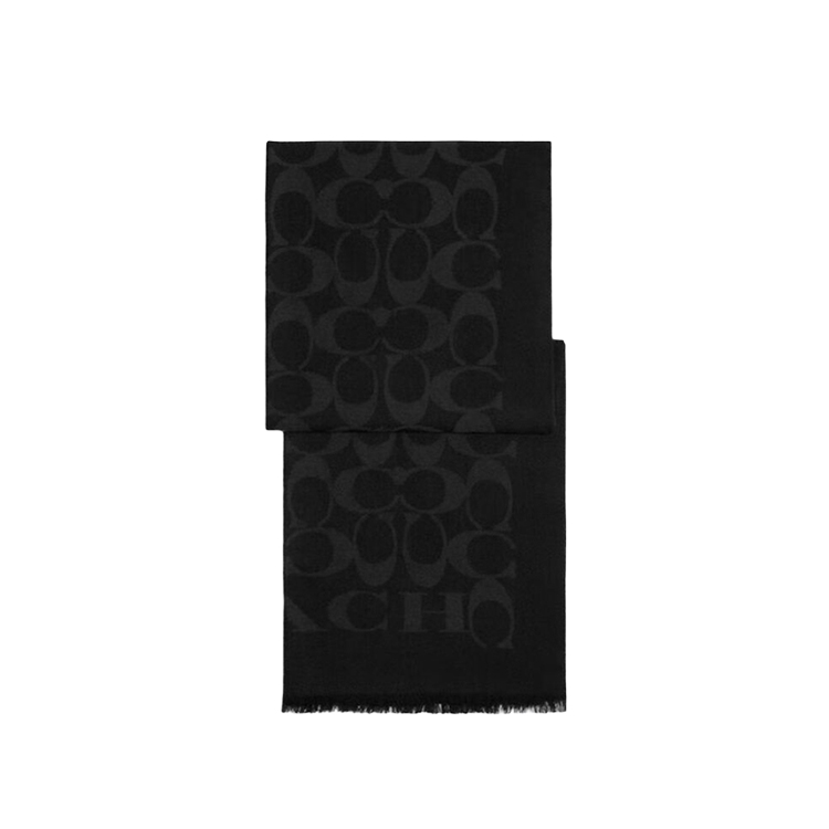(Women) COACH  Classic Signature Wool Scarf in Black. CB700-Black