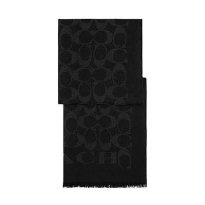 (Women) COACH Classic Signature Wool Scarf in Black. CB700-Black
