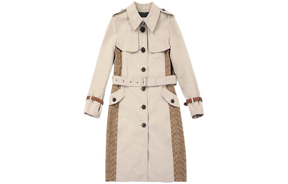 (Women) COACH  Colorblock Belted Long-Sleeve Trench Coat in Khaki. C9184-PAE