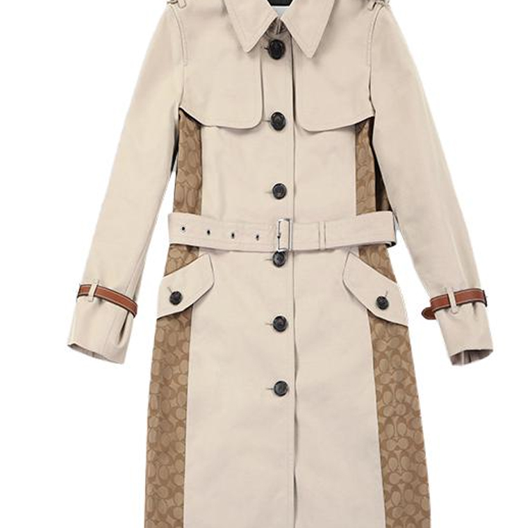 Sizing (W) コーチ カラーブロック ベルト付き長袖トレンチコート カーキ. C9184-PAE