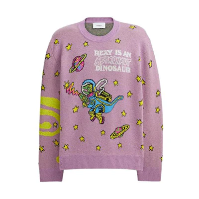 (Women) COACH Cosmic Letter Embroidered Knit Sweater Purple. CJ305-PUP