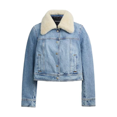 (Women) COACH Detachable Shearling Collar Denim Jacket Blue CM287-BLU