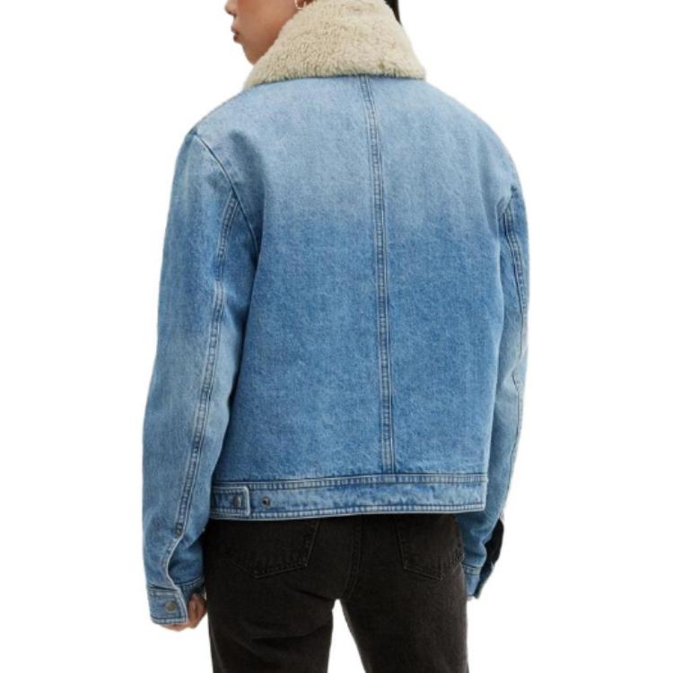 Purchase (W) COACH Jaket Denim Biru dengan Kolar Shearling Boleh Tanggal CM287-BLU