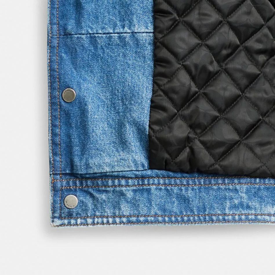 Sizing (W) COACH Jaket Denim Biru dengan Kolar Shearling Boleh Tanggal CM287-BLU