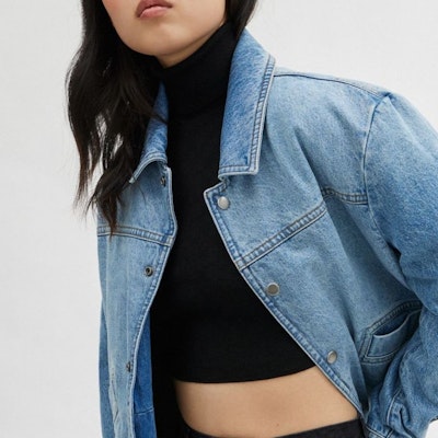 (W) COACH Jaket Denim Biru dengan Kolar Shearling Boleh Tanggal CM287-BLU Cheap (W) COACH Jaket Denim Biru dengan Kolar Shearling Boleh Tanggal CM287-BLU