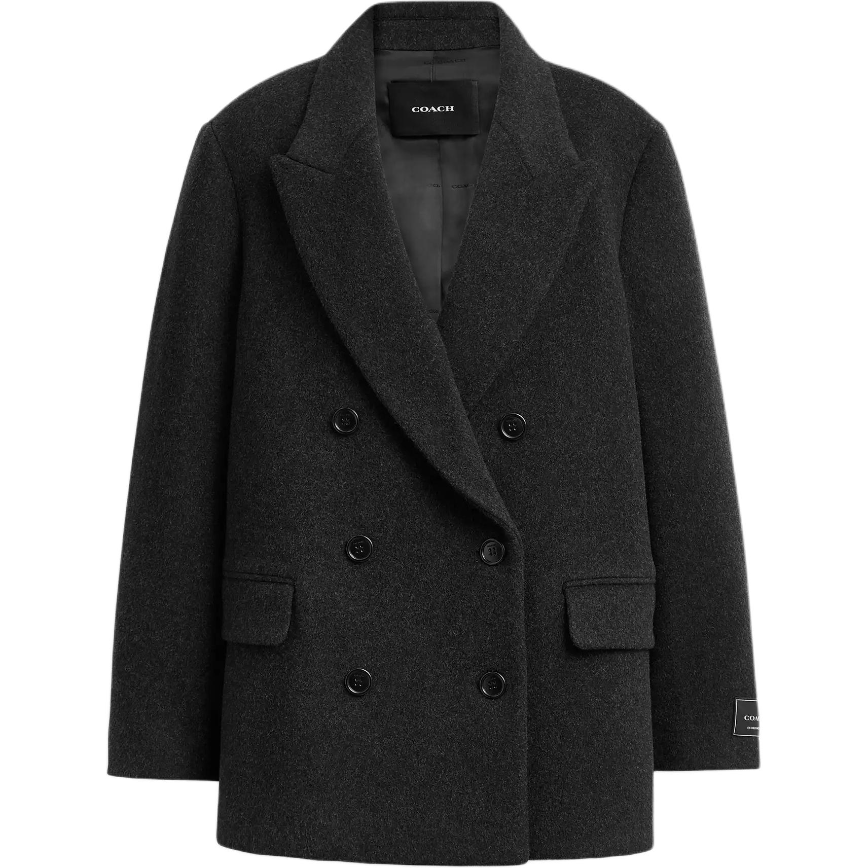 Order (Women) COACH  Double-Breasted Long Coat Charcoal Grey CY202-CGR