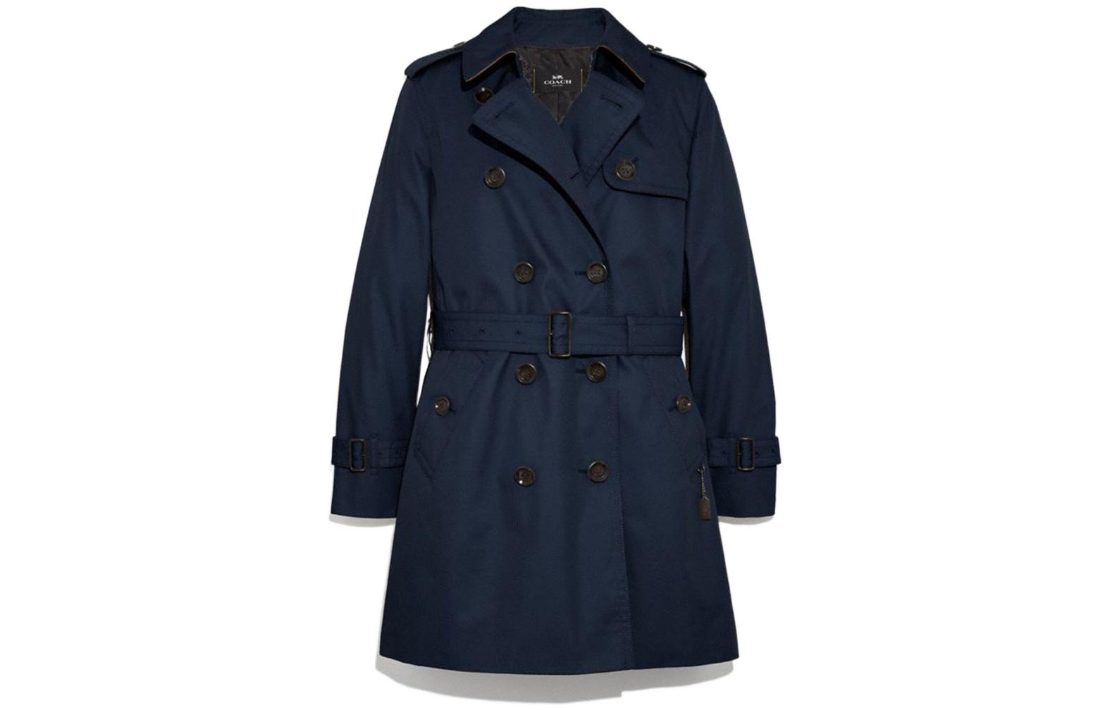 (Women) COACH  Double-Breasted Long Sleeve Trench Coat Blue FW22. F34025-NAV