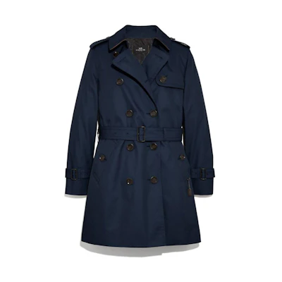 (Women) COACH Double-Breasted Long Sleeve Trench Coat Blue FW22. F34025-NAV