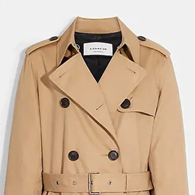 Shop (W) COACH Jas Trench Double-Breasted dengan Sabuk Warna Khaki. CG049-EAL