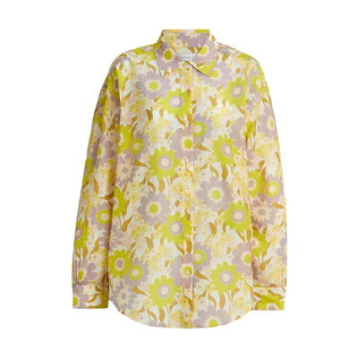 (Women) COACH Floral Yellow Cotton Batiste Long Sleeve Shirt SS25. CAU02-Y1D