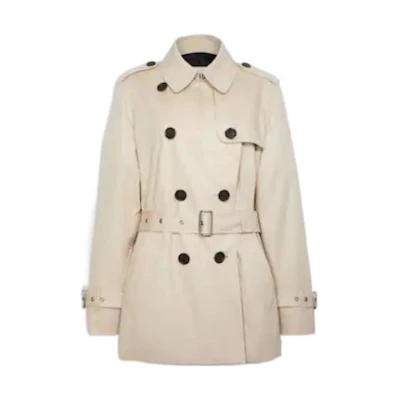 (Women) COACH FW22 Double-Breasted Belted Trench Coat Beige Long Sleeve. C88772-C4Q