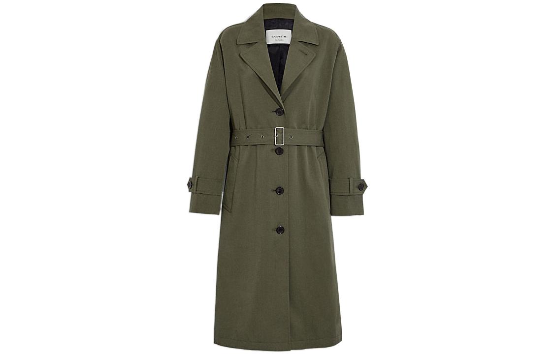 (Women) COACH  FW22 Solid Color Belted Trench Coat in Fern Green. CB591-FRN