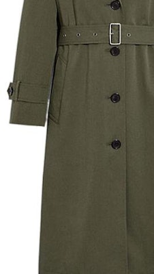 (Women) COACH FW22 Solid Color Belted Trench Coat in Fern Green. CB591-FRN Details for (Women) COACH FW22 Solid Color Belted Trench Coat in Fern Green. CB591-FRN