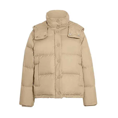 (Women) COACH FW23 Solid Color Down Hooded Long Sleeve Puffer Jacket. CL445-BEI