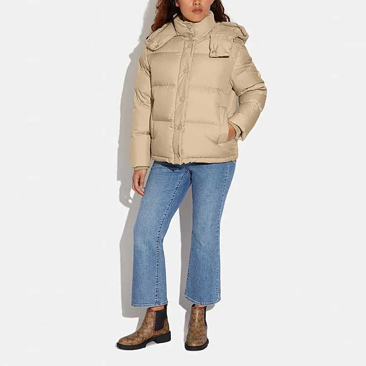 Lookbook (Women) COACH  FW23 Solid Color Down Hooded Long Sleeve Puffer Jacket. CL445-BEI
