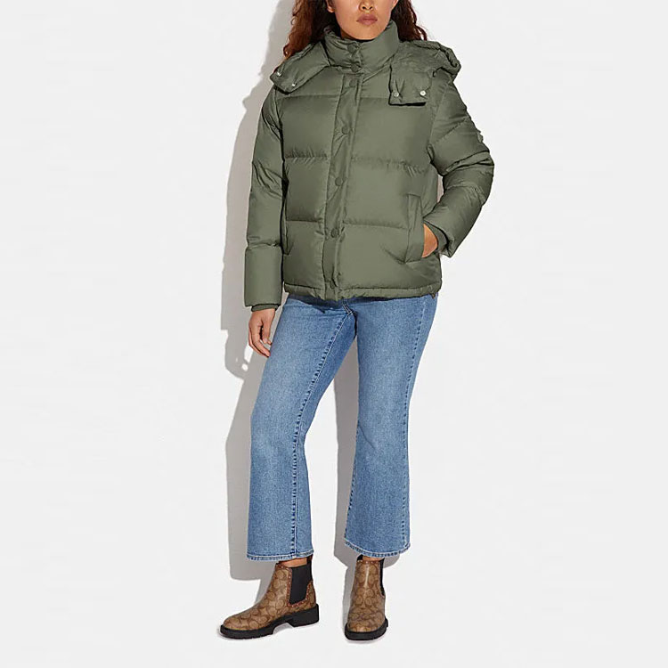 Purchase (Women) COACH  FW23 Solid Color Down Hooded Long Sleeve Puffer Jacket. CL445-BEI