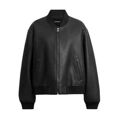 (Women) COACH FW24 Black Solid Color Zip-Up Cotton Jacket CY562-BLK
