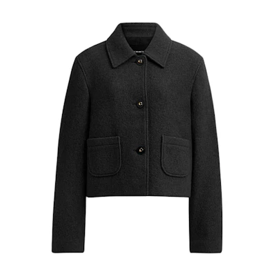 (Women) COACH FW24 Black Solid Short Coat with Lapel Long Sleeves CV314-BLK